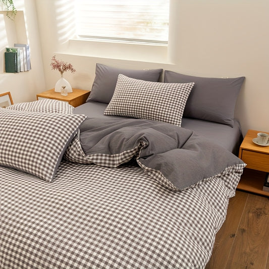 Duvet Cover 100% Coton – Style Traditionnel Plaid – Ultra-Douce & Respirante