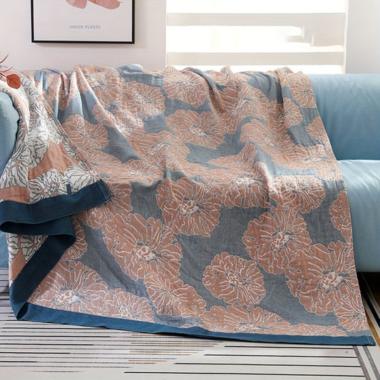 Plaid Pivoine en Jacquard – Plaid Floral en Coton, Multicolore, Style Contemporain